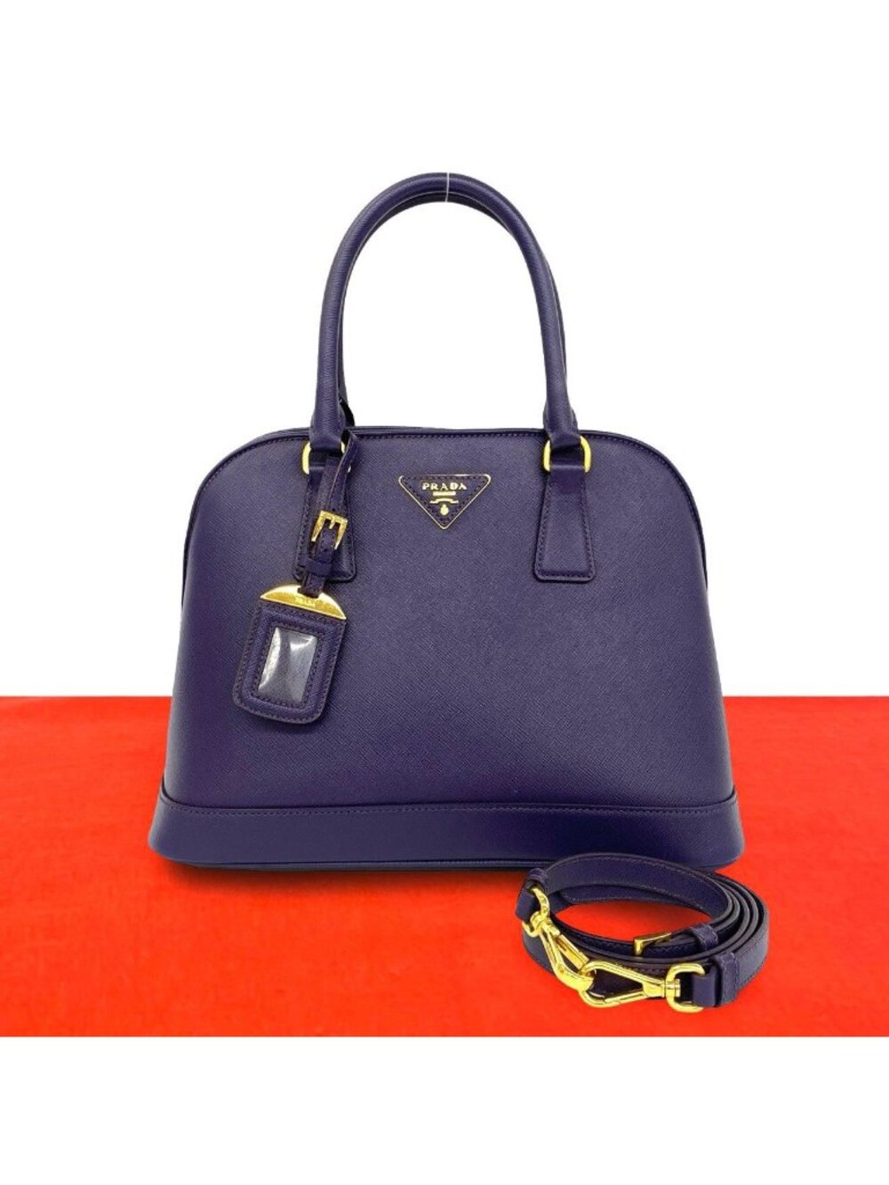 Prada Triangle Logo Saffiano Leather 2-Way Shoulder Bag Mini Tote Purple